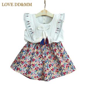 LOVE DDMM Girls Baby Casual Vêtements Ensembles Enfants Embriodery Tassel Flower Shirt et short floral pour fille costumes tenues 3-7Y 210715