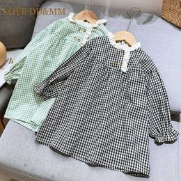 AMOUR DDMM Filles Casual Robes Printemps Bouton Enfants Plaid Vêtements Preppy Costumes Robe Princesse Robe 210715