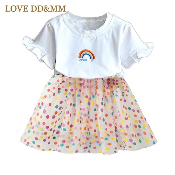 LOVE DDMM Filles Vêtements Ensembles D'été Enfants Imprimé Arc-En-Ciel À Manches Courtes T-shirts Et Jupes Costume Enfants Bébé Vêtements 220326