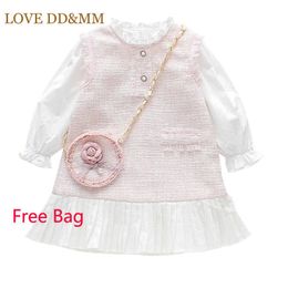 AMOUR DDMM filles robes automne mode vêtements pour enfants broderie princesse à manches longues robe mignon vêtements sac gratuit 210715