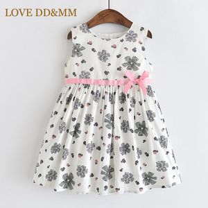 Love DDMM meisjes jurken kinderkleding comfortabele zoete roze boog bloem print mouwloze vest jurk voor meisje 3-8 jaar 210715