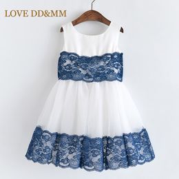 Love DDMM meisjes jurken kinderkleding meisjes zoete bloem knop zijden scherm garen stiksel mouwloze vest jurk 210715