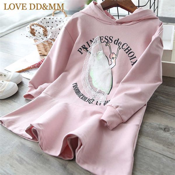 AMOUR DDMM filles robes vêtements pour enfants filles doux cygne danse à volants à manches longues à capuche robe pull 210715