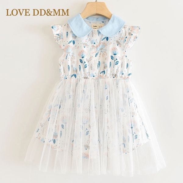 LOVE DDMM, vestidos para niñas, ropa para niños, dulce estampado de flores, cuello de muñeca, vestido de princesa de malla pequeña para niñas de 3 a 8 años, 210715