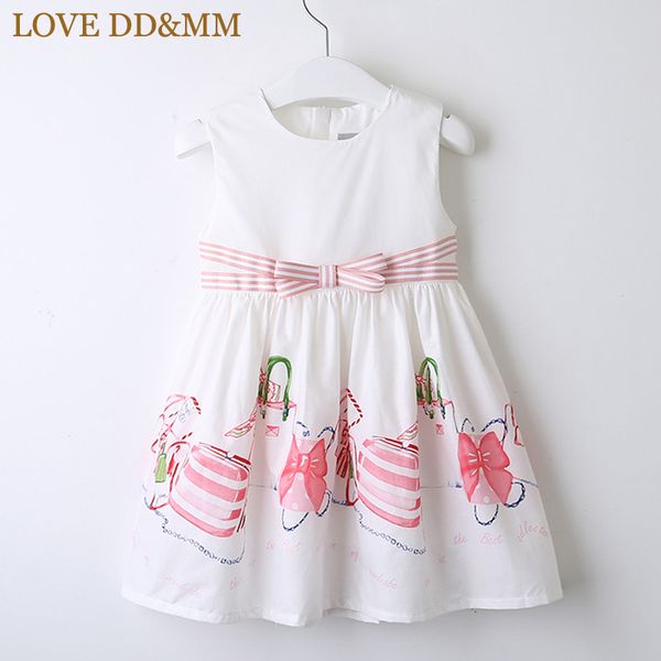 LOVE DDMM Filles Robes Printemps Nouveaux Vêtements pour enfants Filles Sweet Stripe Bow Peint Robe de gilet sans manches 210303