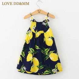 Love DDMM meisjes jurken zomer kinderen dragen meisjes zoete citroen print geweven jarretel backless bloem jurk 210715