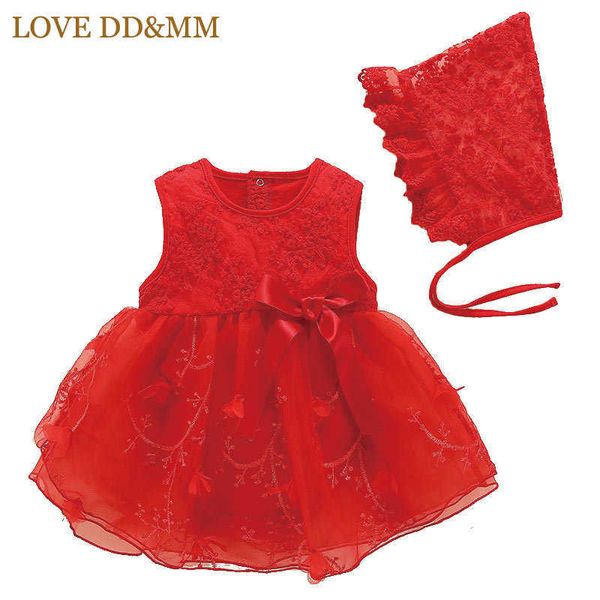 LOVE DDMM Filles Robes Été Vêtements pour enfants Bébé Fille Fleurs douces Mesh Mosaïque Bow Vest Robe Puff + Chapeau 210715