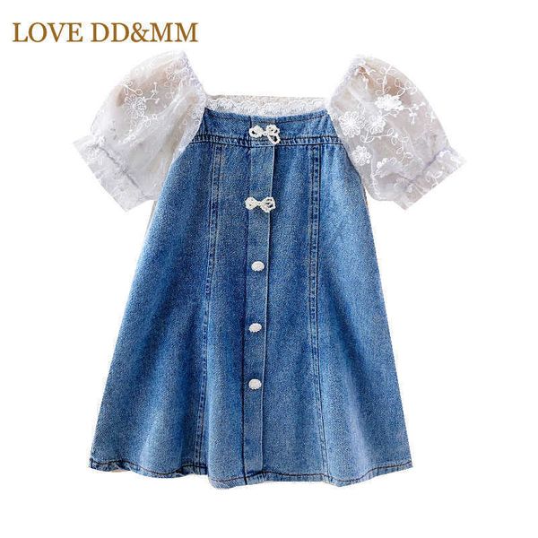 LOVE DDMM Niñas Princesa Vestidos Verano Casual Perla Encaje Cómodo Vestido de mezclilla Niños Dulce Traje Niños Fiesta Fancy 210715