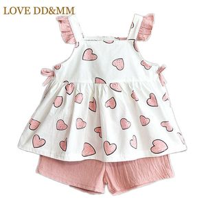 Liefde ddmm meisjes sets liefde katoen prinses tops shorts pak kids kleding voor meisje outfits kinderkleding kinderen kostuum 210715