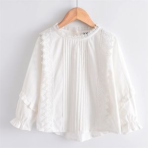 Amour DDMM Filles Chemises Automne Bébé Tops Fleur Creux Broderie Douce Dentelle Côté Chemisier À Manches Longues Enfants Vêtements 210306