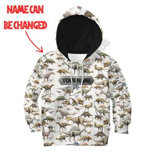 Hou van dinosaurus aangepaste naam 3d geprinte hoodies pak t -shirt rits pullover kinderen pak grappig dieren sweatshirt tracksuit 08 220704