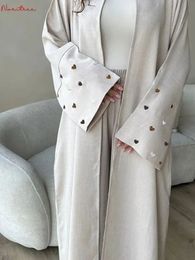 Love broderie kimono avec ceinture surdimensionnée robe musulmane abaya syari femelle pleine longueur musulman ABAYA Culte Service Abayas WY1926 240423