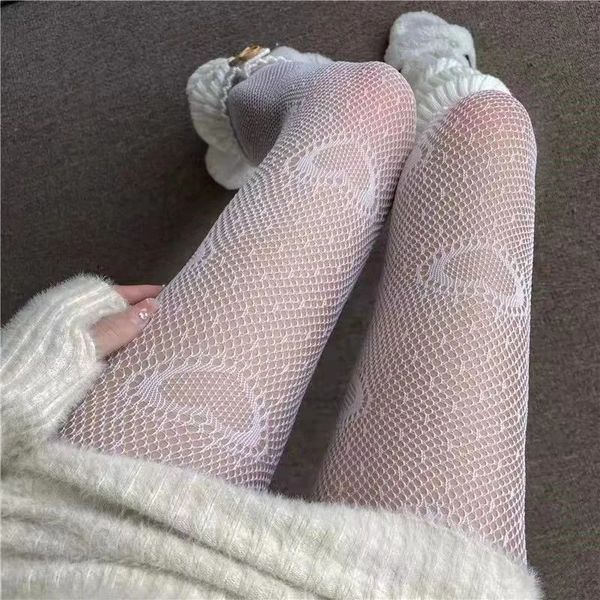 Amour fleur maille Kawaii filles japonaises Lolita Ins bas mignon blanc collants printemps été ultra-mince Transparent bonneterie 240111