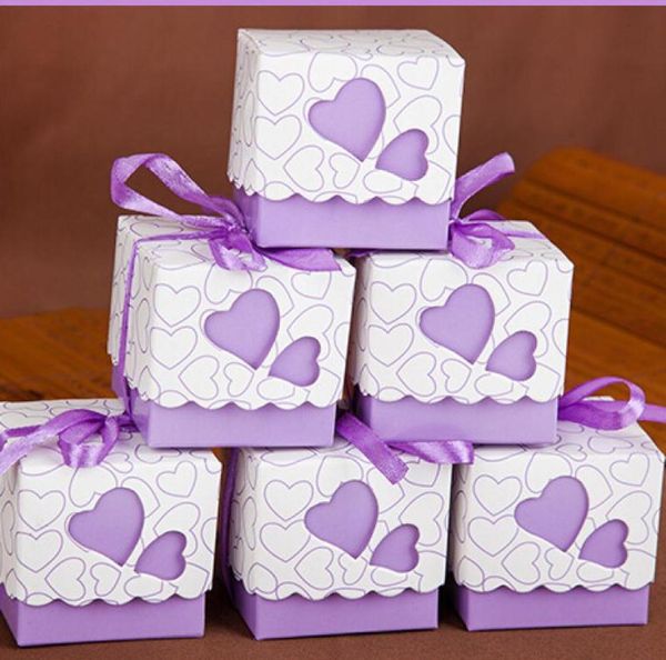 Boîte-cadeau d'amour Porte-faveurs DIY Style créatif Polygone Faveurs de mariage Boîtes Bonbons et bonbons Boîte-cadeau avec ruban 6 couleurs Choos1953491