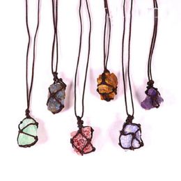 Cadeau d'amour Quartz naturel Reiki guérison Chakra pierre précieuse tissé à la main sac en filet pierre brute grosse particule pendentif bijoux énergie gemme Ojvn