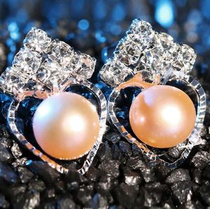 Boucles d'oreilles en forme de cœur d'amour, 6 diamants, tournesol, perles d'eau douce, clous d'oreilles, mélange de couleurs, blanc, violet, rose, bijoux à la mode pour femmes/filles
