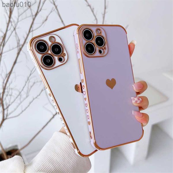 Funda de teléfono galvanizada Love Heart Art para iPhone 11 12 13 Pro Max 12 13 Mini X XR XS 7 8 Plus SE 2020, parachoques de chica a prueba de golpes L230619