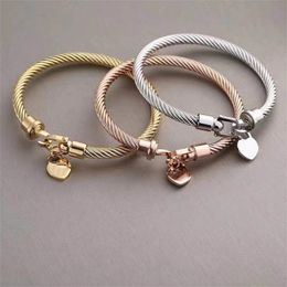 Liefde hart armband voor dames designer armband titanium stalen kabel draad bangle verguld goud zilver roségoud charme haak luxe armband klassieke sieraden zb112