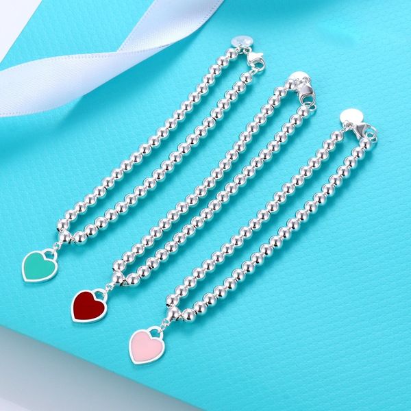 LOVE Heart Bracelet Designer Jewlery pour les femmes Bracelets de luxe en perles S925 Silver avec des cœurs rouges verts bleus Whosale Girls Cadeaux