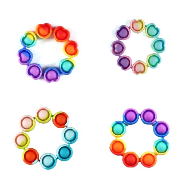 Love Heart Bracelet Fidget Reliver Stress Toys Pulseras de arco iris Push Bubble Antiestrés Niños adultos Juguete de descompresión sensorial