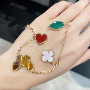 Amour coeur trèfle papillon luxe designer bracelet à breloques pour femmes filles or 18 carats fleurs douces feuille chaîne à maillons 15 mm bracelets bijoux