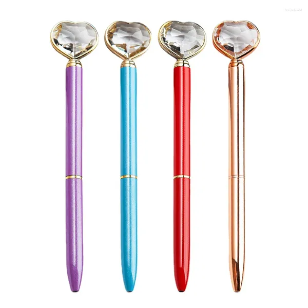 Stylo à bille en cristal cœur d'amour pour écrire, papeterie de luxe mignonne, accessoires scolaires pour enseignants, pointe à bille rotative en métal