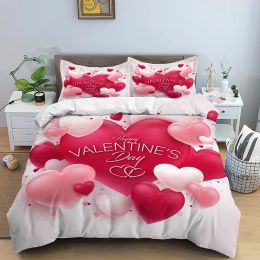 Liefde hart dekbedovertrek set kussensloopparen quilt cover king size valentijn geschenken gelukkige valentijnsdag polyester beddengoed set