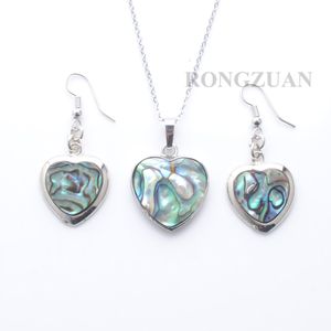 Love Heart for Girlfriend Gift Jewelry Set Hanging Earrings natural Abalone Shell Pendant Female Jewellery Necklace 18" DQ3097