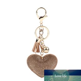 Love Heart Keychain Charms Long Tassel Golden Chain Bag Car Sieraden Crystal Rijn Regtering Kralen Key Ring Handtas Hangende hanger