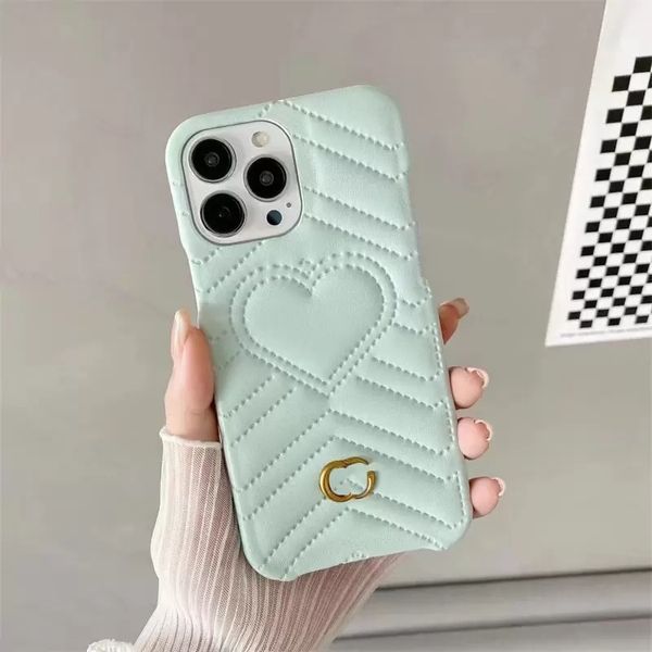 Aive Heart Leather Téléphone Case de téléphone de luxe de luxe pour iPhone iPhone13 13pro13Promax 11 12Promax 10 Couleur de téléphone Couverture rose Silver 5JSV