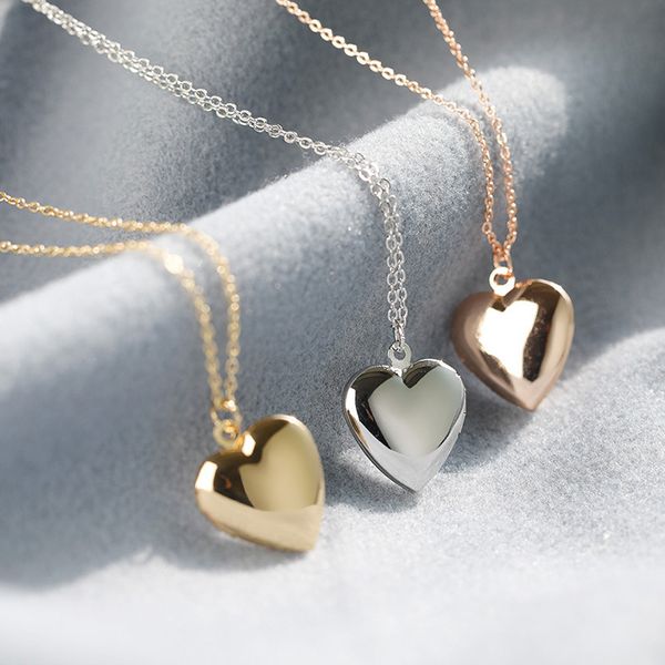 Medallones de corazón de amor para mujer Caja de fotos Colgantes Collares Imagen que se puede abrir Joyería Oro Plata Rosa Acero inoxidable Hihg Pulido Accesorios para damas