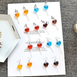 Boucles d'oreilles en forme de sucette en forme de cœur pour femmes et filles, en résine, douces, à la mode, Clips d'oreille, bijoux cadeaux, accessoire