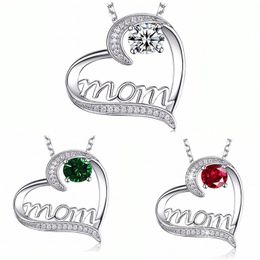 Collares con letras Love Heart MOM para mujer, colgante de diamantes de imitación de lujo con cadena de eslabones, gargantilla de moda, joyería para regalo del día de la madre