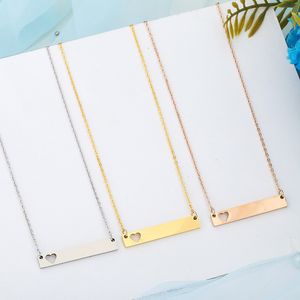 Love Heart Ketting Mode Gold Solid Lege Bar Hanger Rvs Kettingen Voor Koper Eigen Graveren Sieraden DIY