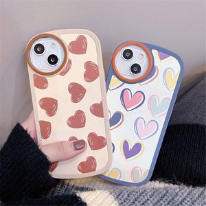 Coques de téléphone motif coeur d'amour pour iPhone 13 11 12 Pro Max Mini X XR XS Max 7 8 Plus Protection de lentille circulaire crique souple