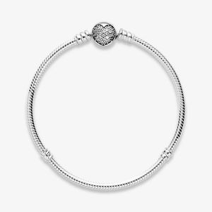 Love Heart Pave Broche Charmelets 925 Sterling Silver Mujeres Regalo de boda para mujeres para Pandora Cadena de serpientes Beads Pulsera con caja original