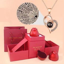 Love Heart Projection Necklace 100 talen Ik hou van je hanger met roze cadeaubox voor vriendin 2023 mode luxe sieraden