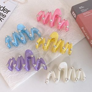 Love Heart Strijnstone Wave Hair Claw Clip voor vrouwen Haarclips M-vormige onregelmatige haarspeld Bronettes Y2K Koreaanse hoofdkleding