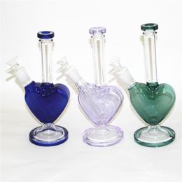 Love Heart Shape Bong Hookah 5mm Roze Glas Roken Water Pijpen DAB Rigs met 14mm Gezamenlijke glazen kommen