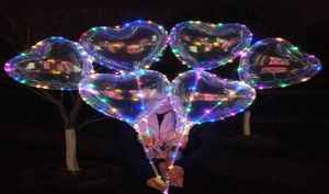 Love Heart Star Shape Led Bobo -ballonnen Multicolor Lights Luminous transparante ballon met stok voor Xmas Party Wedding Festival 9565216