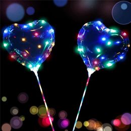 Amour Coeur Étoile Forme LED Lumière Clignotant Bobo Ballons Ballon Transparent Lumineux avec Bâton pour Noël Décoration De Fête De Mariage