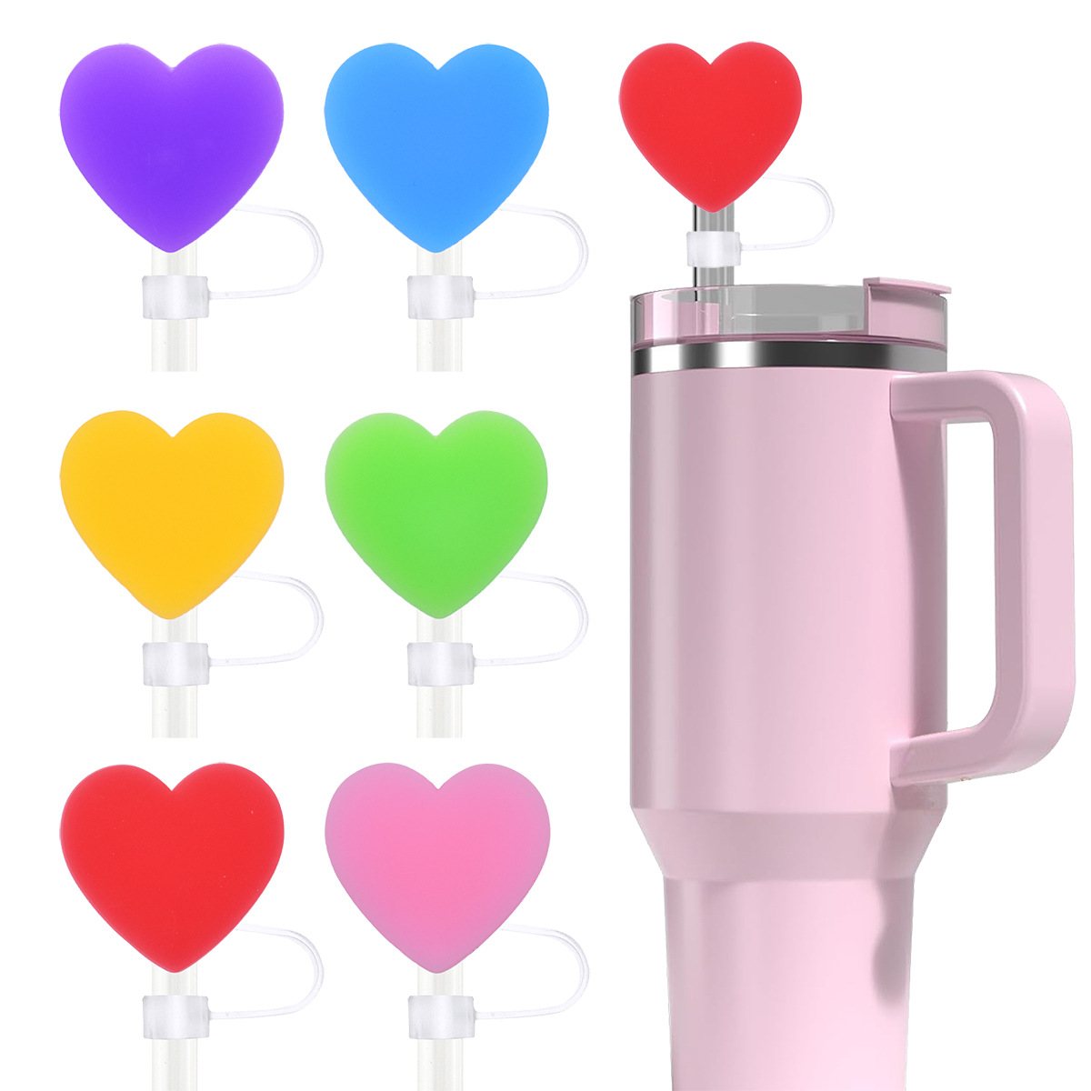 love heart transparent straw cap 10MM soft rubber detachable non-disposable decorative clip straw buckle