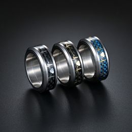 Liefde Hartslag Elektrocardiogram Ring Roestvrij Staal Roterende Ring Verminderde Druk Ringen Ingelegde Koolstofvezel Band Voor Vrouwen Mannen Mode-sieraden