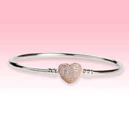 Love Hearts Clasp Wedding Bangle armband Women Gift Sieraden met originele doos voor 925 STELRING SILVER CZ Diamond Bracelets6056457