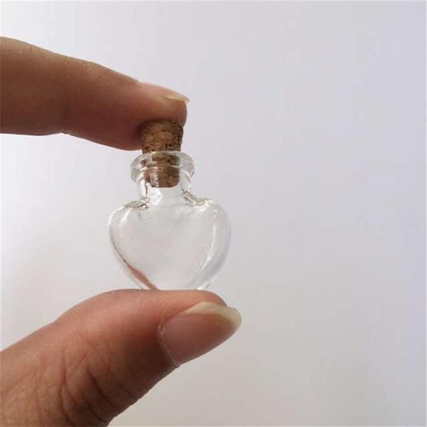 Amour Coeurs Forme Mini Mignon Bouteilles En Verre Pendentifs Petites Bouteilles De Bricolage Avec Du Liège Transparent Bocaux Transparents Cadeau Flacon 100pcs203a