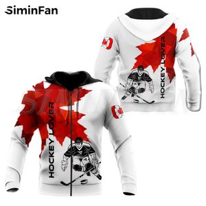 Love Hockey Canada 3D Hoodies imprimés Hoodies Veste à glissière Unisexe Sweatshirt décontracté Harajuku Pullor à capuche