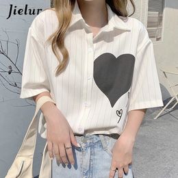Love Label Shirts Turndown Collar Wit Women Blousses Koreaanse mode losse Midi Woman S5XL Size Summer 240407