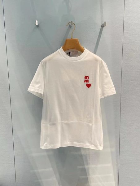 Camiseta bordada con parche de carta de amor, camiseta de manga corta de algodón con cuello redondo versátil a la moda de verano