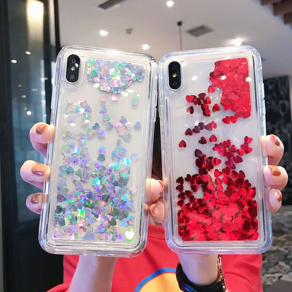 NOUVEAU BON AMOUR Liquide Cas Dynamique Glitter Étoile Quicksand Couverture En Silicone Souple pour iPhone 6 6S 7 8 Plus Amour Coeur Bling Cas