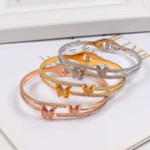 Love Luxury Butterfly Bracelet Femmes en acier inoxydable Gol Rose Brangle Diamond Fashion Bijoux Bangles Gift Saint Valentin pour copine Proposition Wedding